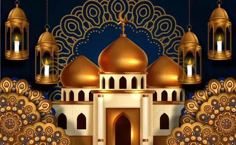 دانلود وکتور مسجد و ساختمان سه بعدی طلایی
