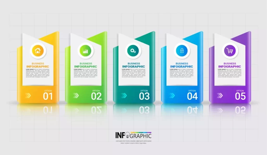 دانلود وکتور قالب اینفوگرافیک رنگارنگ با پنج مرحله
