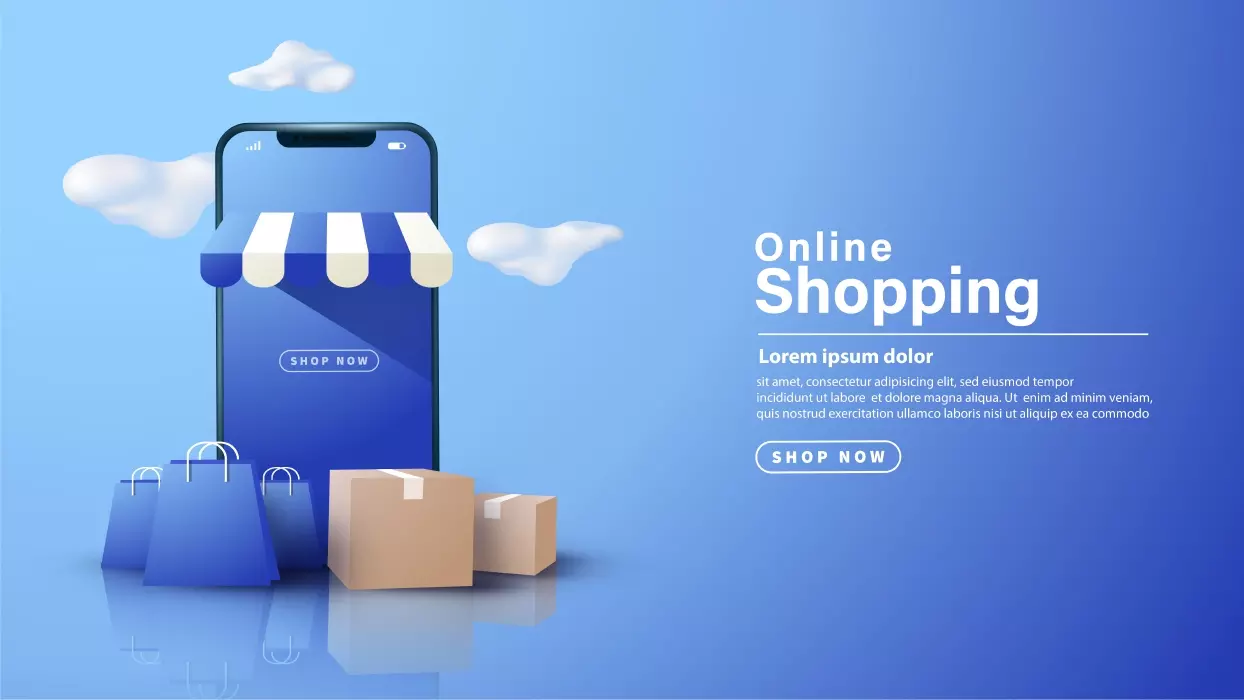 وکتور فروشگاه آنلاین در زمینه آبی رنگ