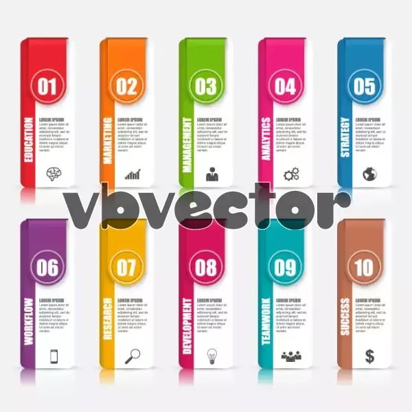 وکتور اینفوگرافیک رنگارنگ با ده پله و مرحله