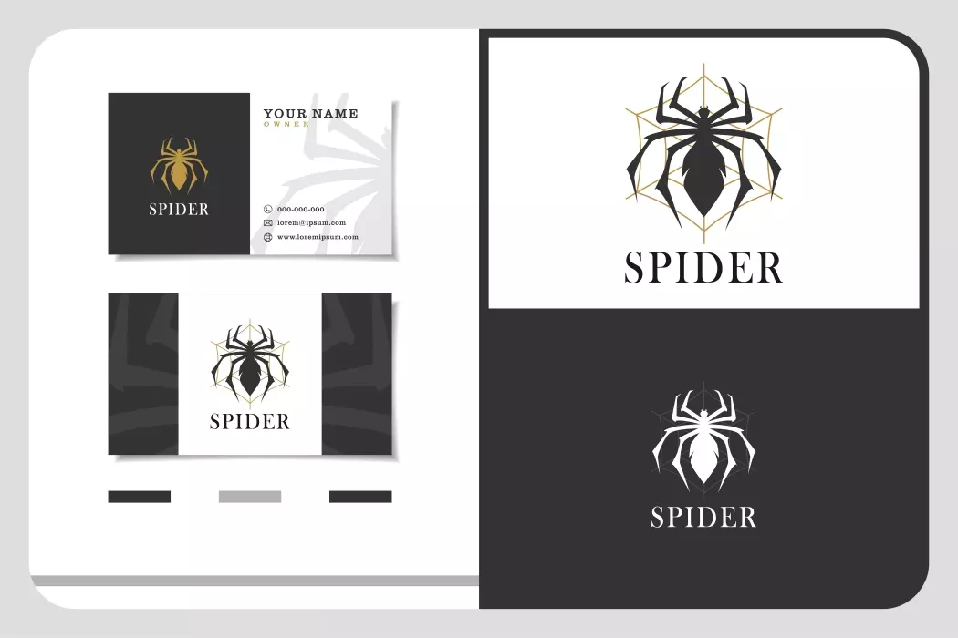 Vector logo and business card with spider and tarantula design