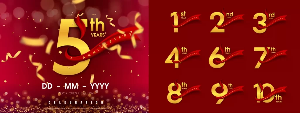 دانلود وکتور مجموعه اعداد سالگرد با روبان قرمز