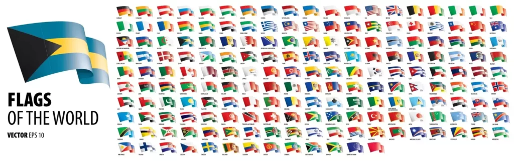 دانلود وکتور کلکسیون پرچم های کشور های جهان