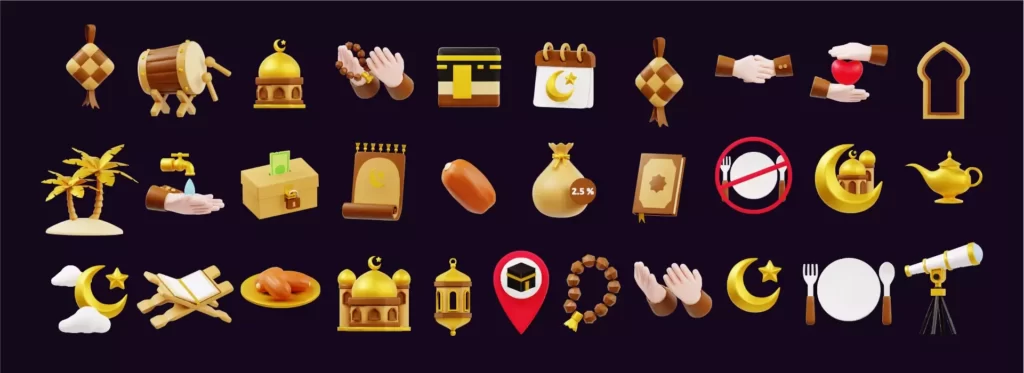 دانلود وکتور کلکسیون آیکون سه بعدی اسلامی