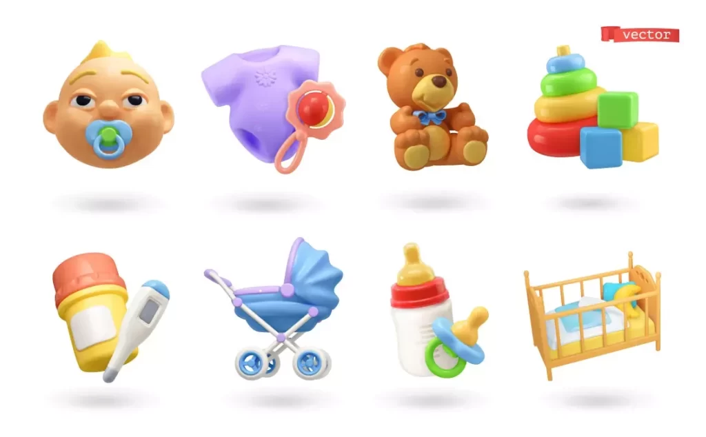 وکتور مجموعه آیکون سه بعدی کودک و نوزاد