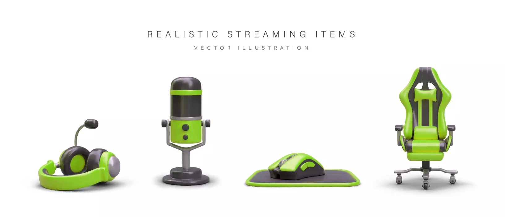 وکتور طراحی سه بعدی صندلی و لوازم گیم و کامپیوتر