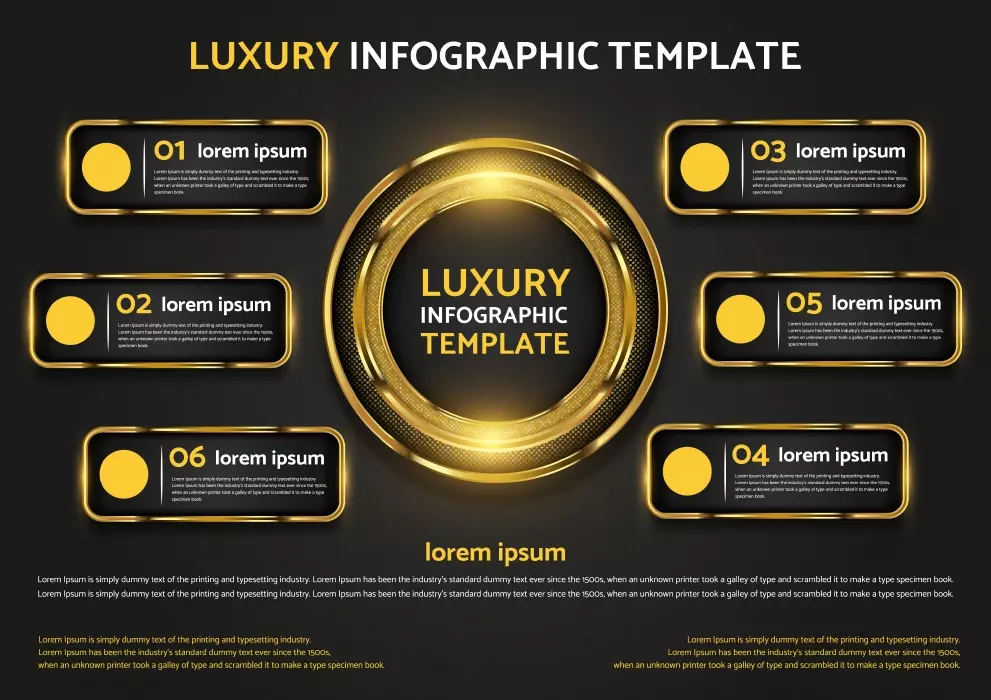 وکتور اینفوگرافیک طلایی لوکس با شش مرحله
