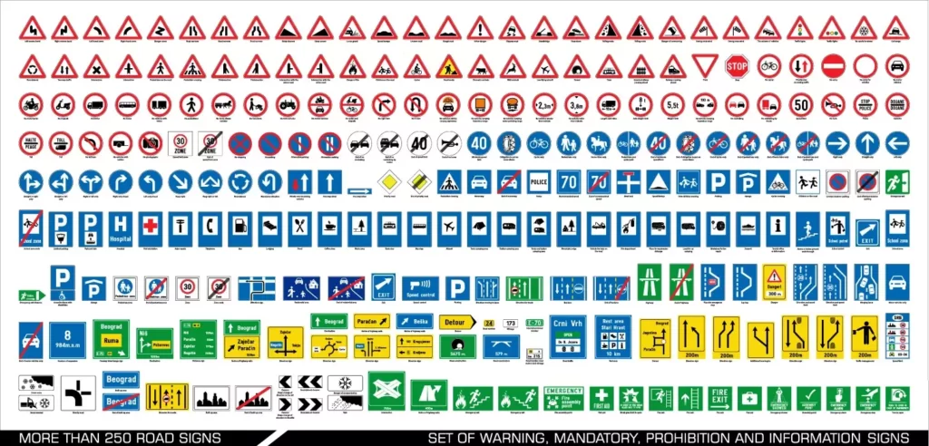 وکتور مجموعه تابلو و علائم راهنمایی و رانندگیوکتور مجموعه علائم راهنمایی رانندگی