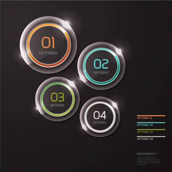 وکتور اینفوگرافیک شیشه ای دایره ای با چهار مرحله و پله