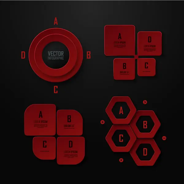 وکتور ست اینفوگرافیک هندسی با چهار مرحله قرمز رنگ