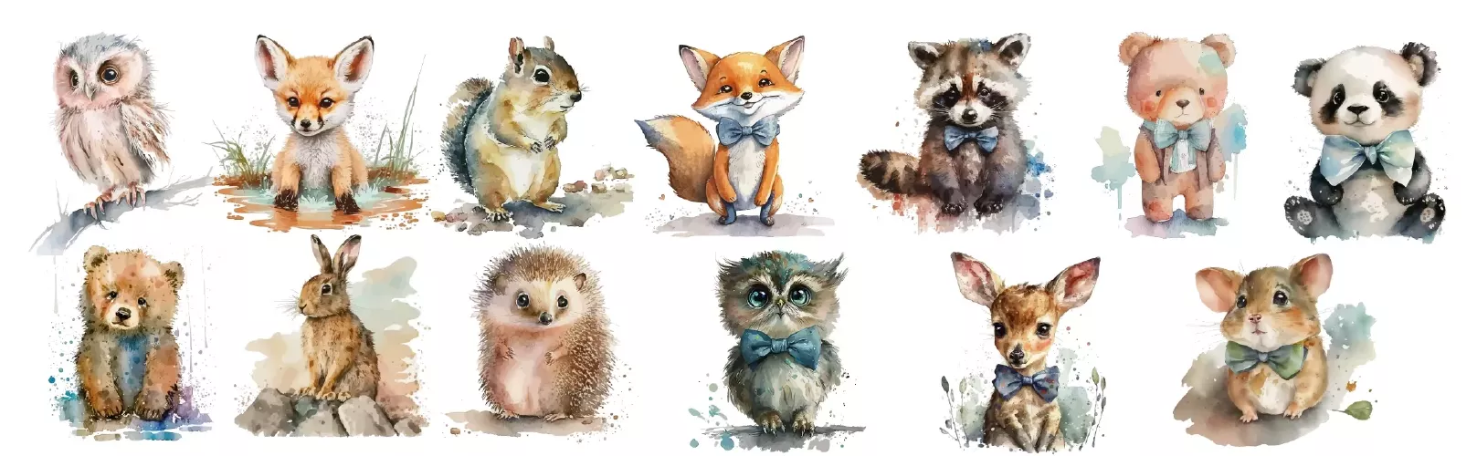 دانلود وکتور مجموعه طراحی کارتونی حیوانات کوچک