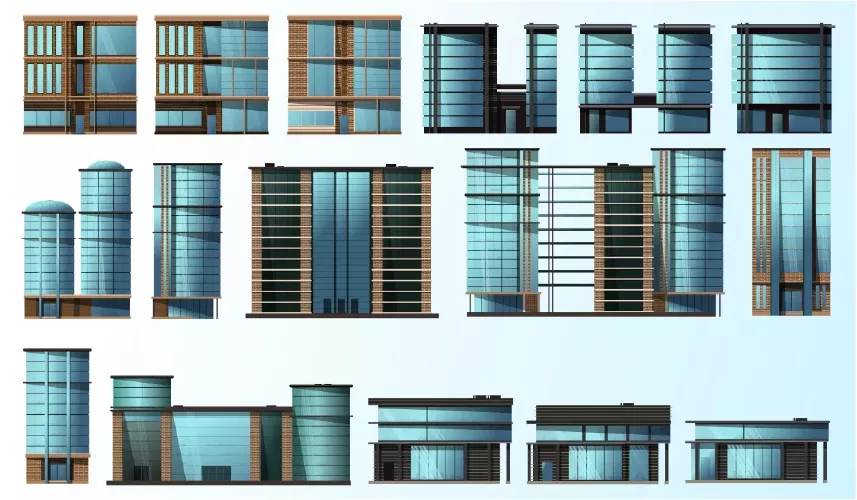 Vector collection of glass buildings