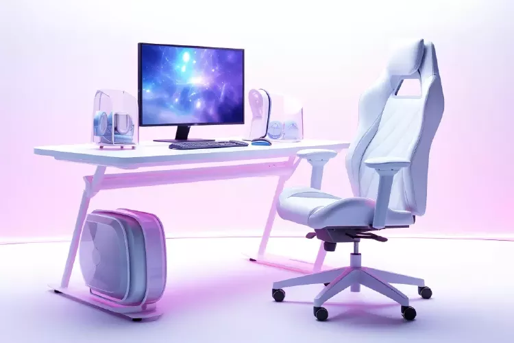 وکتور واقع بینانه کامپیوتر و میز و صندلی