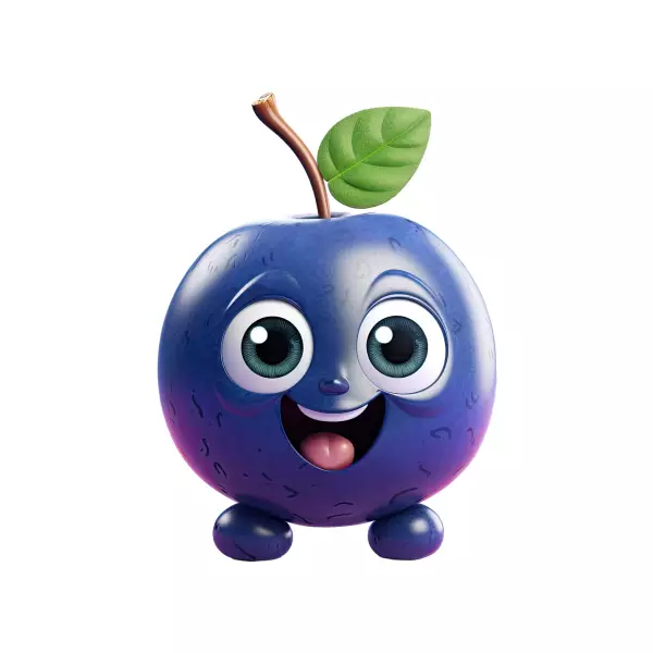 موکاپ سه بعدی کارتونی میوه آلو خندان