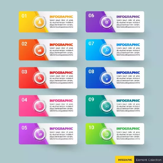 وکتور اینفوگرافیک با ده گزینه و انتخاب رنگارنگ