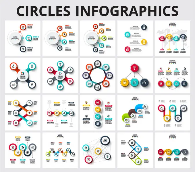 وکتور کلکسیون اینفوگرافیک دایره ای رنگارنگ
