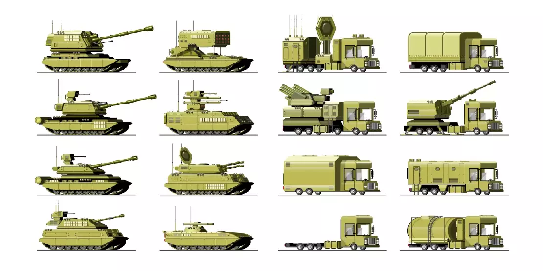 وکتور کارتونی ماشین های جنگی
