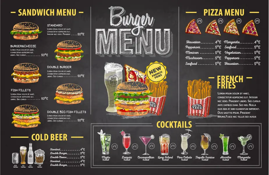 وکتور قالب آماده منو فست فود