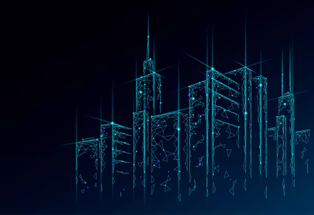 وکتور بکگراند درخشان ساختمان ها و شهر