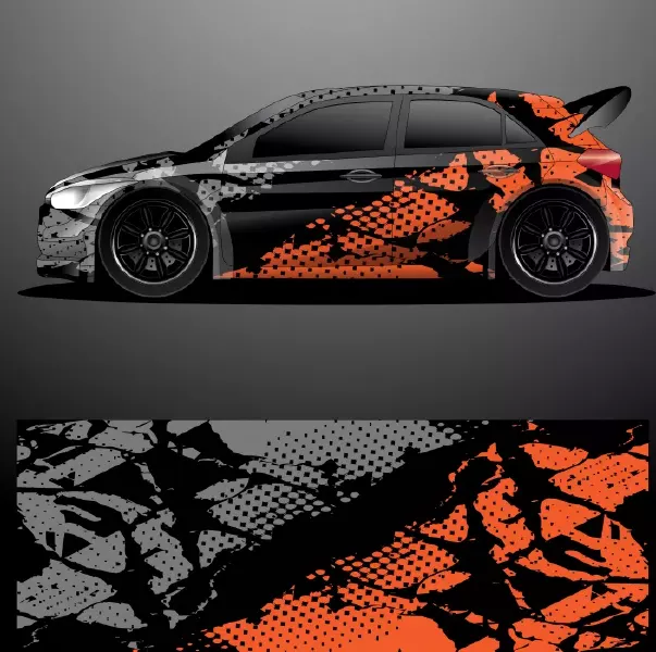 وکتور طراحی بدنه خودرو نارنجی و سیاه