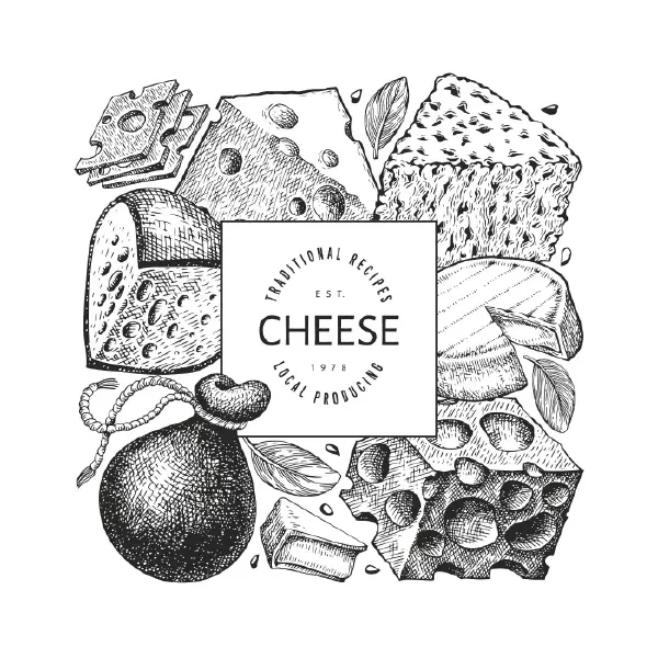 وکتور سیاه و سفید پنیر خوراکی