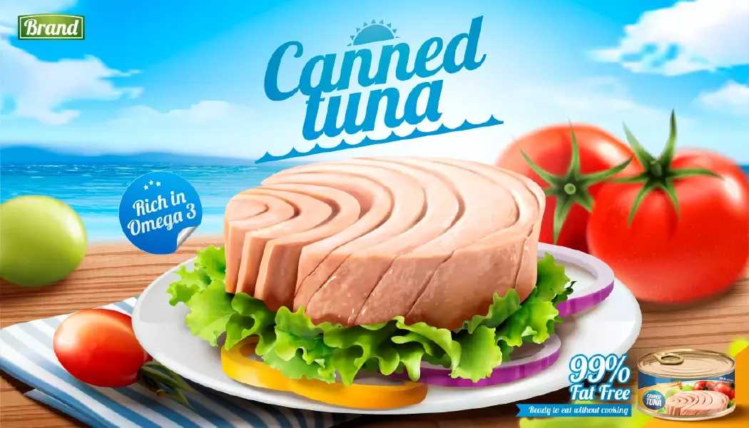 وکتور تبلیغ تن ماهی واقع بینانه