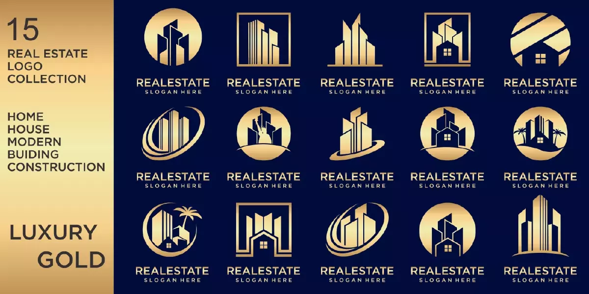 وکتور کلکسیون لوگو طلایی مسکن و املاک
