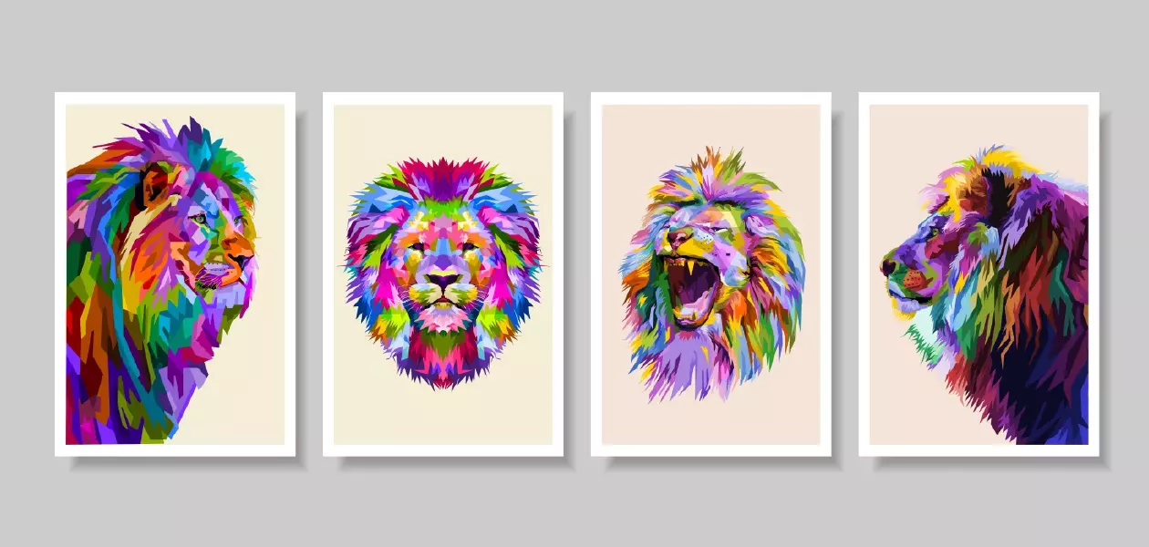 وکتور پوستر و قالب با طراحی شیر رنگارنگ