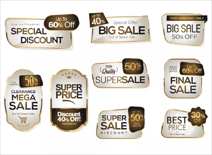 وکتور لیبل و برچسب لوکس سفید و طلایی