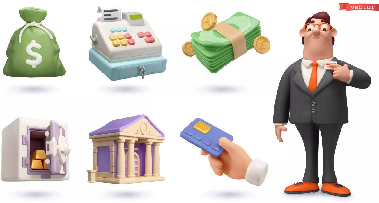 وکتور ست آيکون سه بعدی کسب و کار و تجارت