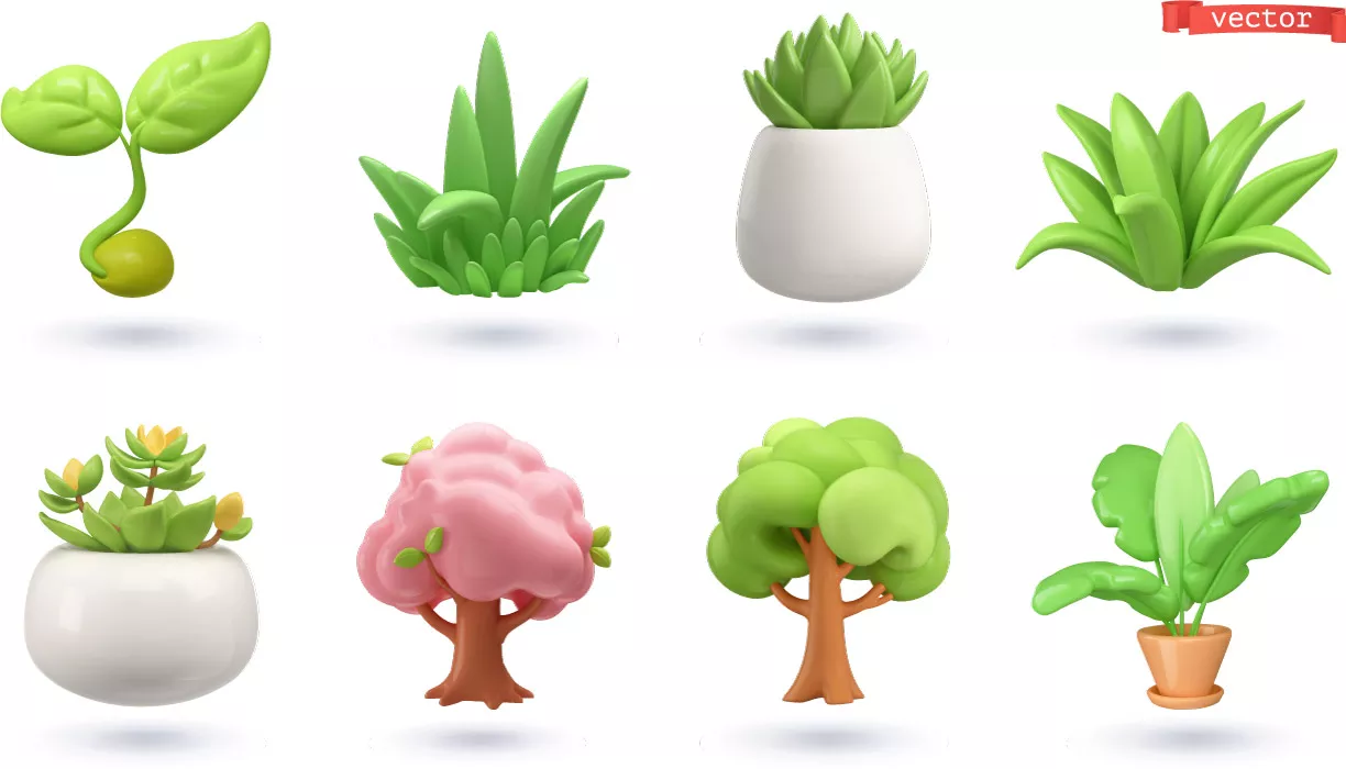 وکتور ست آیکون سه بعدی گل و گیاه