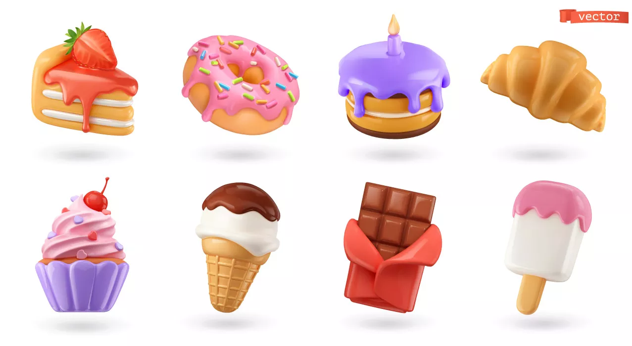 وکتور ست آیکون سه بعدی تنقلات شماره دو