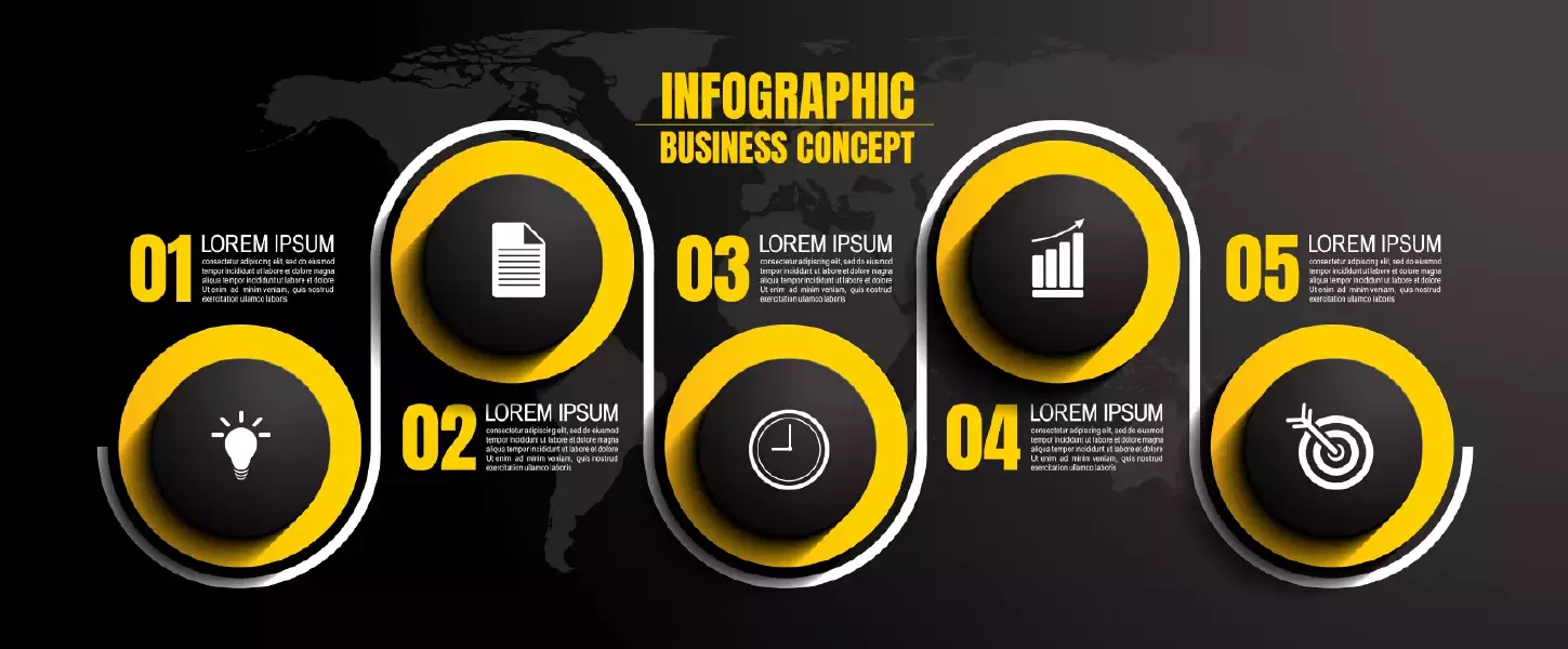 وکتور اینفوگرافیک و تایم لاین سیاه با پنج پله