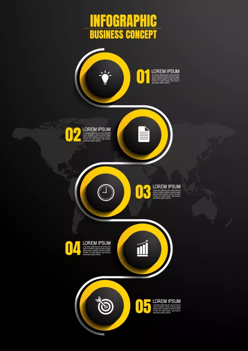 وکتور اینفوگرافیک با پنج مرحله سیاه رنگ