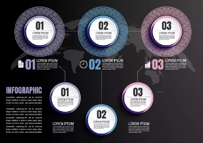 وکتور اینفوگرافیک دایره ای با سه مرحله