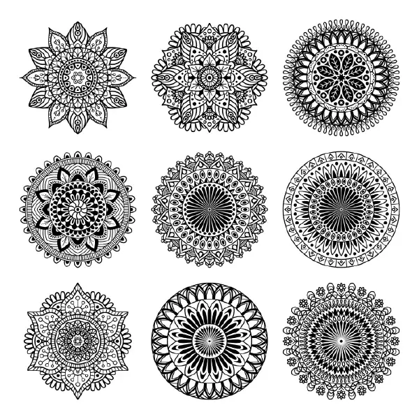 وکتور مجموعه سنتی ماندالا سیاه و سفید