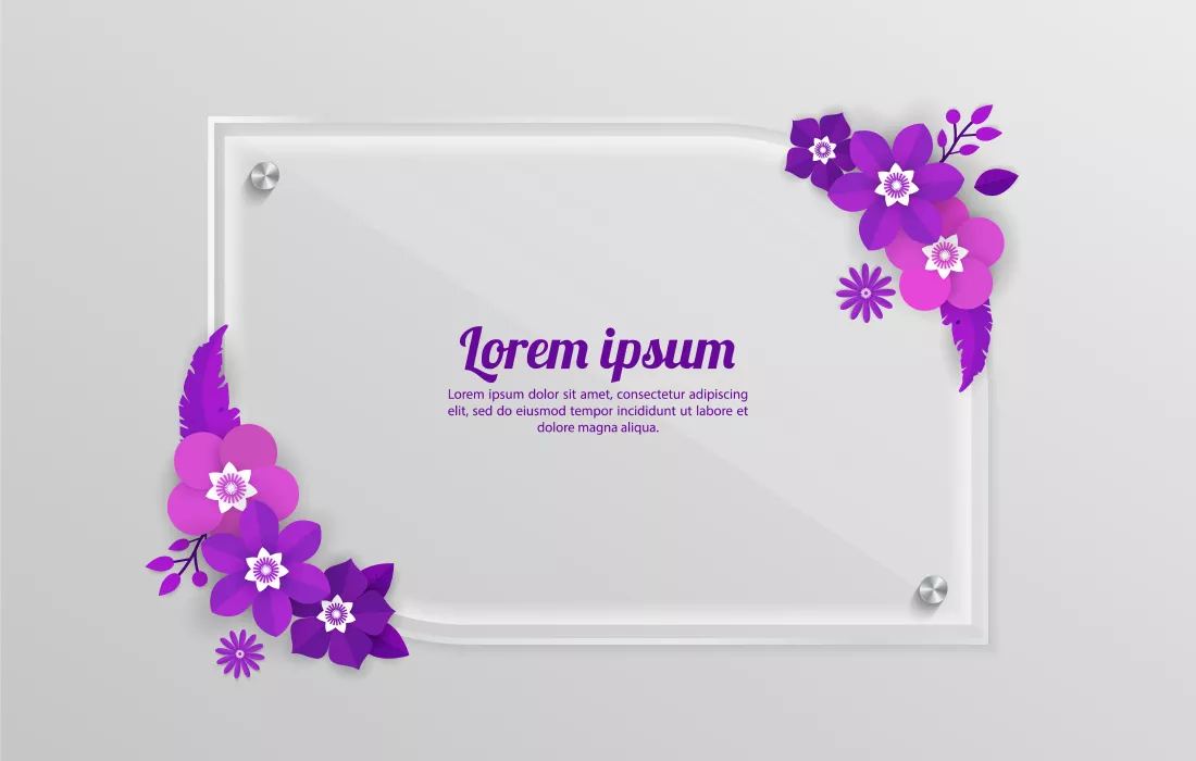 وکتور قاب شیشه ای و گل های بنفش