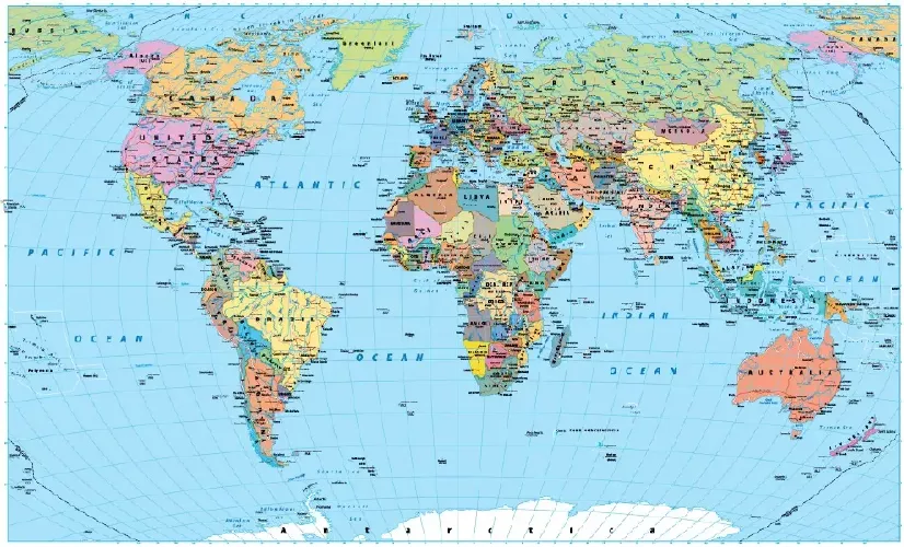 وکتور نقشه جهان با اسامی کشور ها
