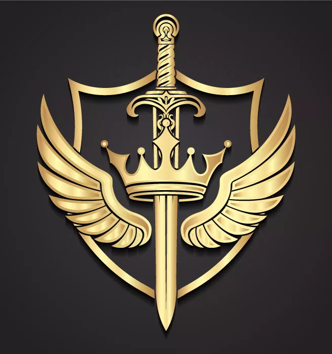 وکتور لوگو طلایی شمشیر و بال شماره دو