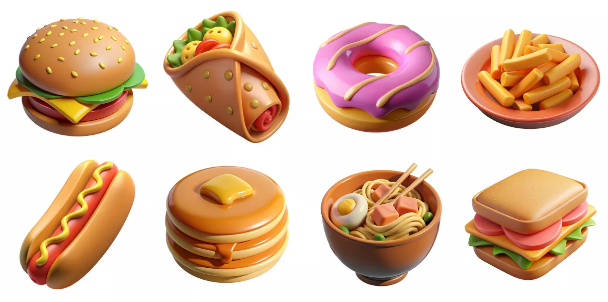 وکتور ست آیکون سه بعدی غذا