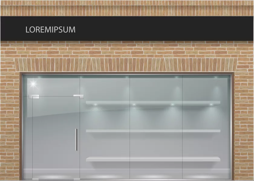 وکتور ساختمان فروشگاه واقع بینانه و ویترین فروشگاه