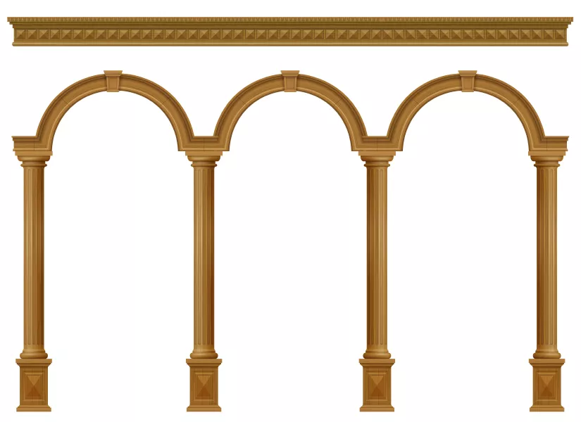 وکتور طراحی داخلی ساختمان و ستون های چوبی