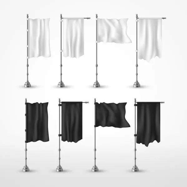 وکتور پرچم های سیاه و سفید با میله فلزی