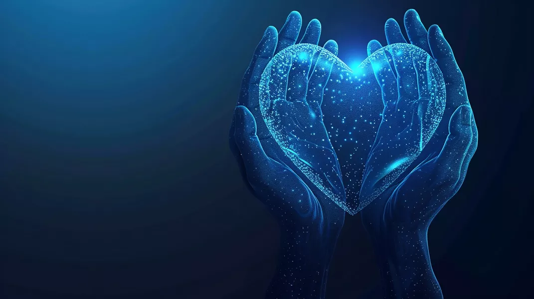 وکتور پس زمینه درخشان دست و قلب