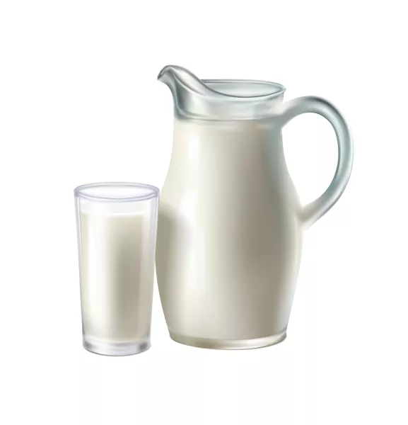 وکتور واقع بینانه نوشیدنی شیر و ظروف شیشه ای