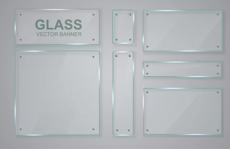 وکتور ست دکمه و بنر شیشه ای شفاف