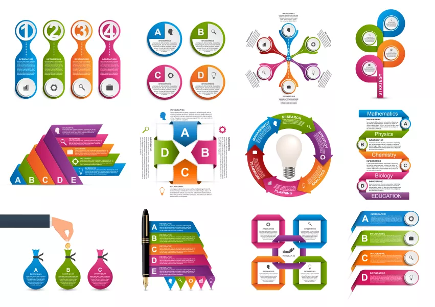 وکتور کلکسیون اینفوگرافیک رنگارنگ چند مرحله ای