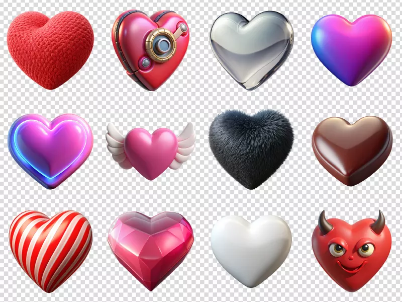 وکتور ست قلب های سه بعدی