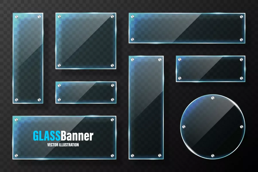 وکتور ست دکمه و بنر شیشه ای