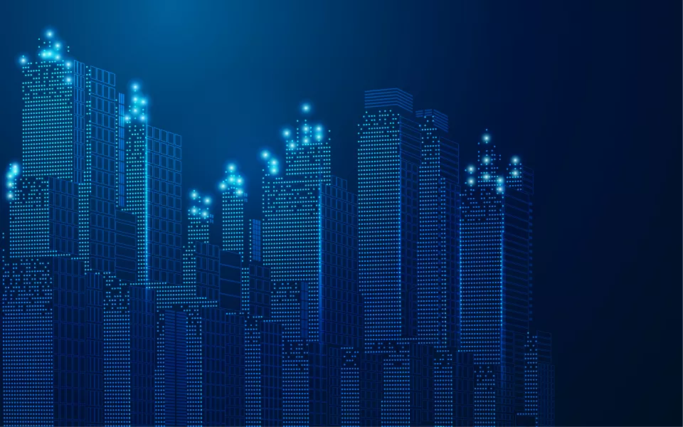 وکتور پس زمینه شهر و ساختمان های پیکسلی